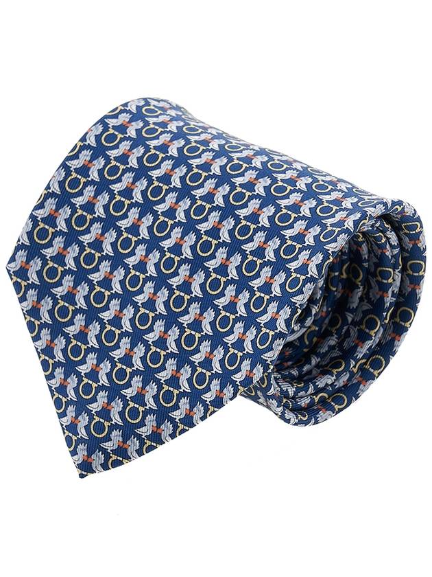 Hoopoe Print Silk Tie Blue - SALVATORE FERRAGAMO - BALAAN 10