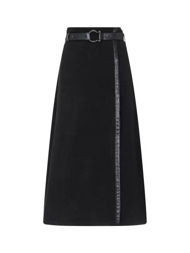 Women s Boucle Wool Leather Trim Skirt Black 270185 - EMPORIO ARMANI - BALAAN 1