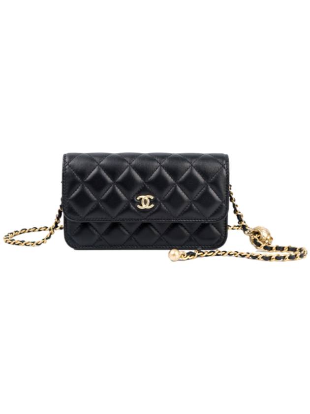 Gold logo lambskin cross bag black - CHANEL - BALAAN 1