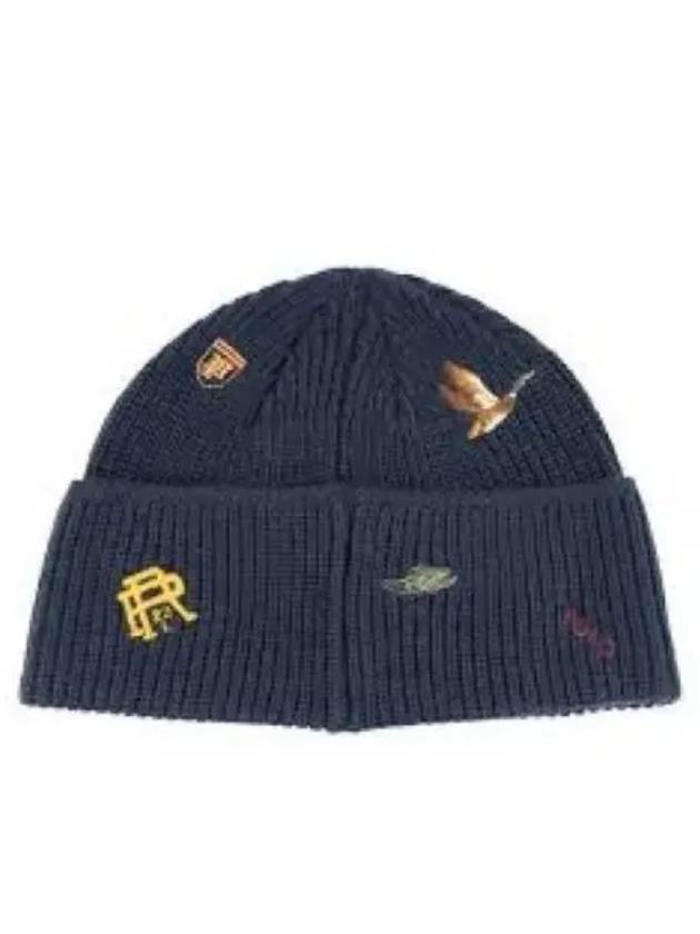 Embroidered detail wool blend beanie navy - POLO RALPH LAUREN - BALAAN 1