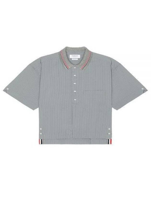 Striped Short Sleeve Shirt Grey - THOM BROWNE - BALAAN 2