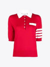 Cotton Hector Pointelle 4-Bar Polo Shirt Red - THOM BROWNE - BALAAN 2