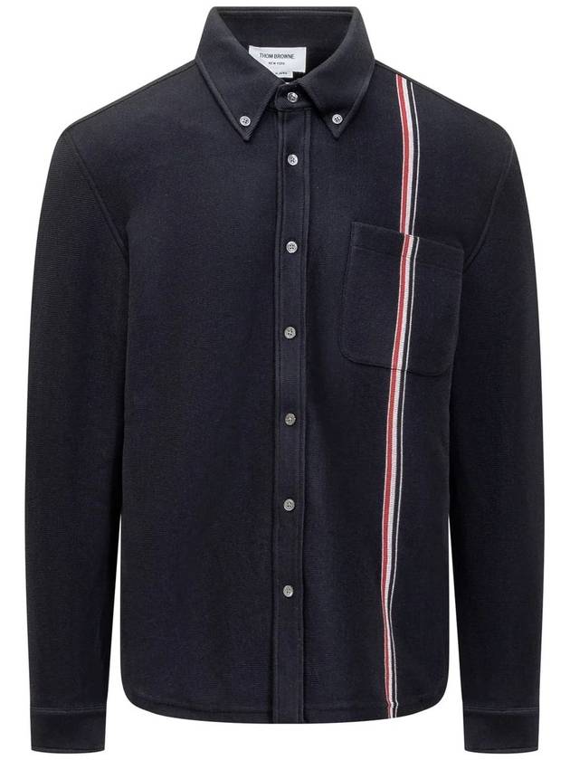 Double Face Knit Long Sleeve Shirt Navy - THOM BROWNE - BALAAN 2