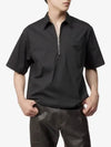 Half Zipper Short Sleeve Shirt Black - PRADA - BALAAN 2