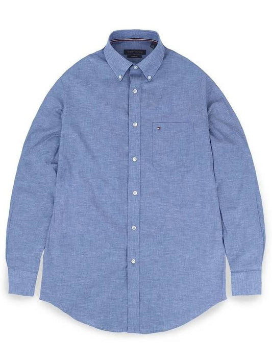 Men's Classic Fit Linen Cotton Shirt Blue TH114 - TOMMY HILFIGER - BALAAN 1
