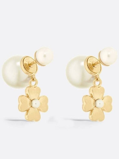 Tribales Resin Pearl Four Leaf Clover Earrings Gold - DIOR - BALAAN 1