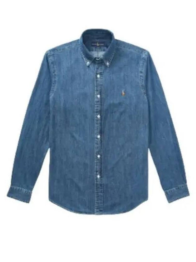 Pony Logo Denim Slim Fit Long Sleeve Shirt Blue - POLO RALPH LAUREN - BALAAN 2