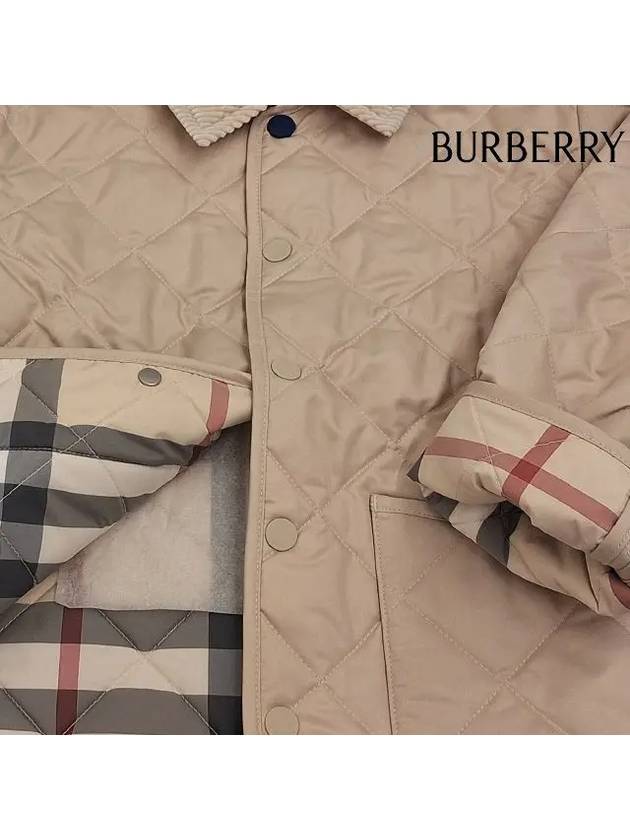 Kids Corduroy Collar Diamond Quilted Jacket Beige - BURBERRY - BALAAN 7