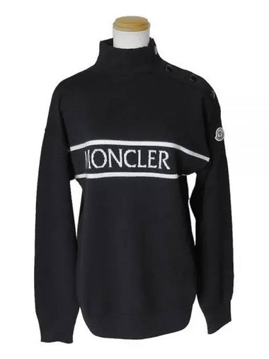 Women s front logo turtleneck knit black ivory 9F00011 M1131 - MONCLER - BALAAN 1