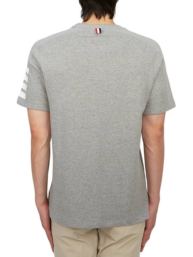 4-Bar Striped Cotton Short Sleeve T-Shirt Light Grey - THOM BROWNE - BALAAN 4