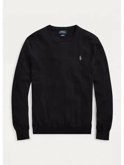 Embroidered Logo Crew Neck Knit Top Black - POLO RALPH LAUREN - BALAAN 2