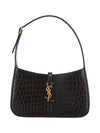 Bronze Monogram Le 5 A 7 Hobo Bag in Crocodile Embossed Shiny Leather Black - SAINT LAURENT - BALAAN 5