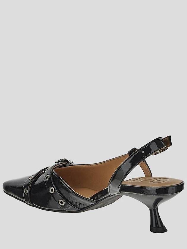 Buckle Detail Glossy Slingback Heel Black - GANNI - BALAAN 4