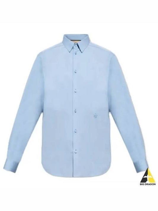Embroidered Logo Cotton Poplin Long Sleeve Shirt Light Blue - GUCCI - BALAAN 2