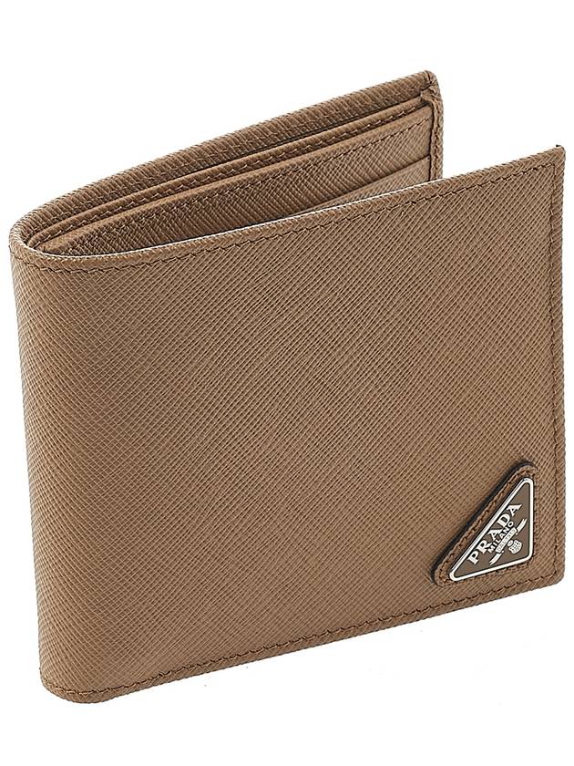 Triangle Logo Saffiano Half Wallet Caramel - PRADA - BALAAN 3