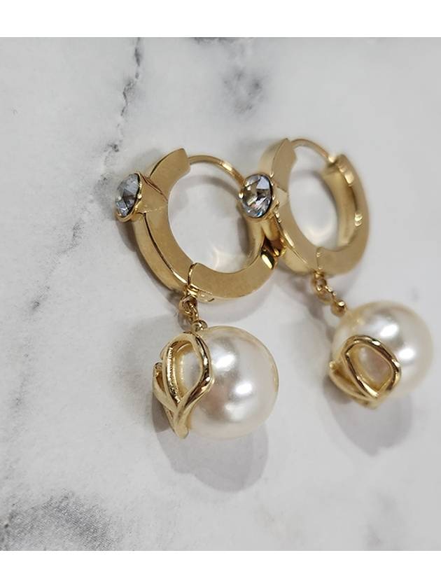 V Logo Pearl Drop Earrings Gold - VALENTINO - BALAAN 5