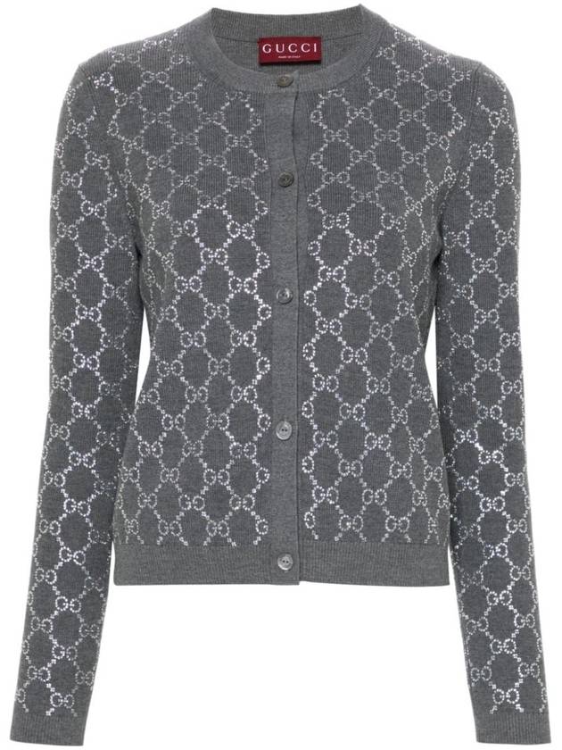 GG Crystal Embroidered Wool Cardigan Gray - GUCCI - BALAAN 2