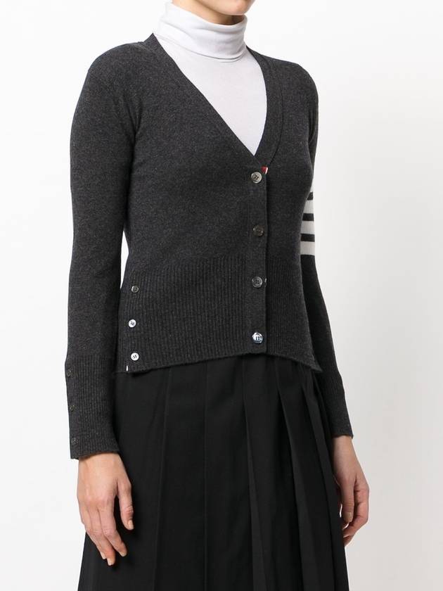 4-Bar V-Neck Cashmere Cardigan Dark Grey - THOM BROWNE - BALAAN 4