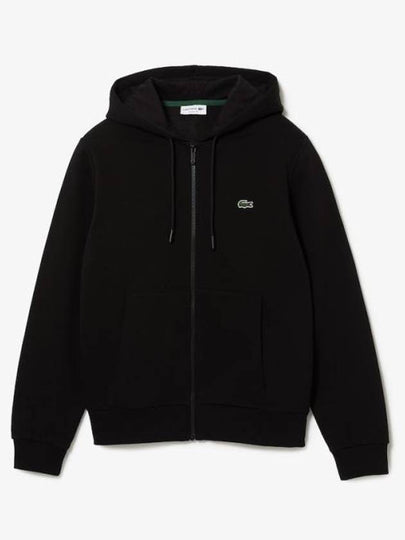 Embroidery Logo Kangaroo Pocket Fleece Zip Up Hoodie Black - LACOSTE - BALAAN 2