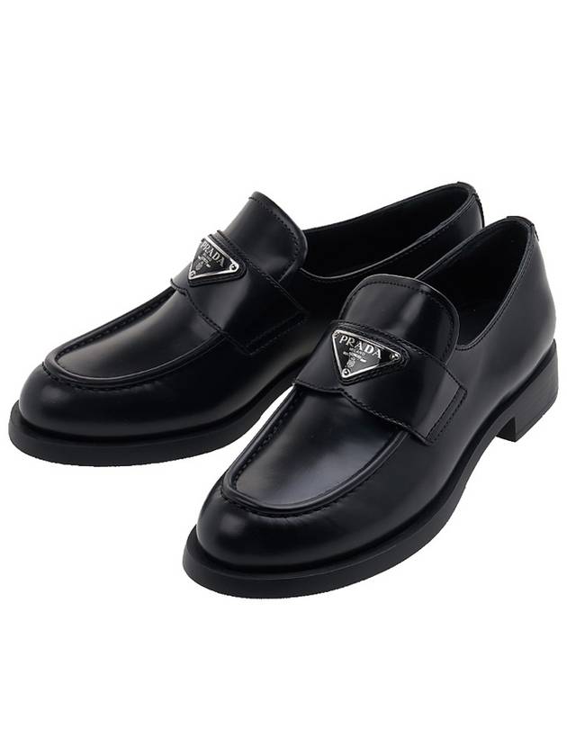 Triangle Logo Brush Leather Loafers Black - PRADA - BALAAN 2