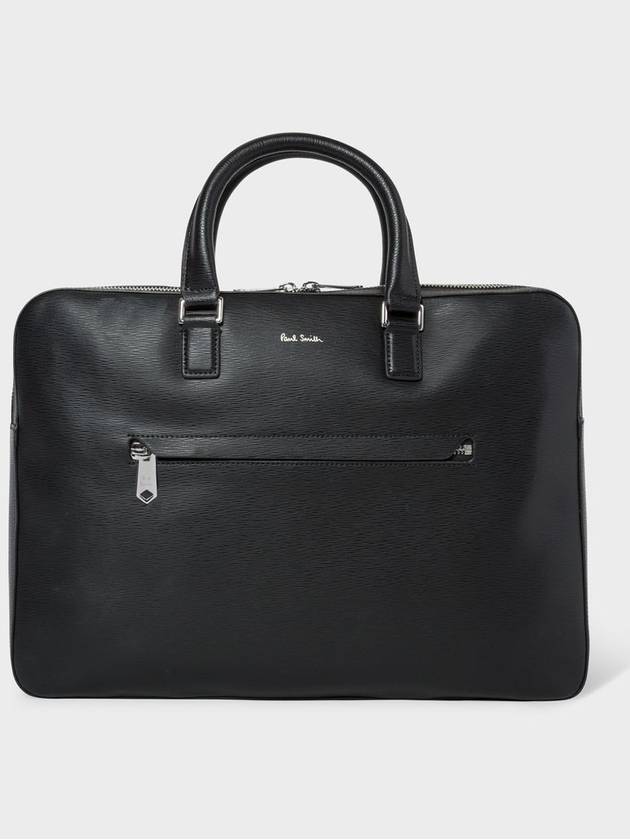 Men's Slim Striped Leather Brief Case Black - PAUL SMITH - BALAAN 2