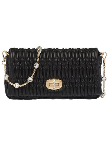 Crystal Cloque Nappa Leather Shoulder Bag Black Gold - MIU MIU - BALAAN 1