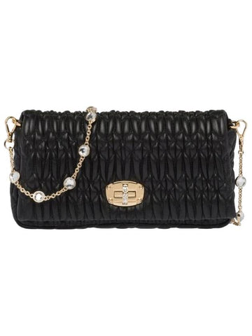 Crystal Cloque Nappa Leather Shoulder Bag Black Gold - MIU MIU - BALAAN 1