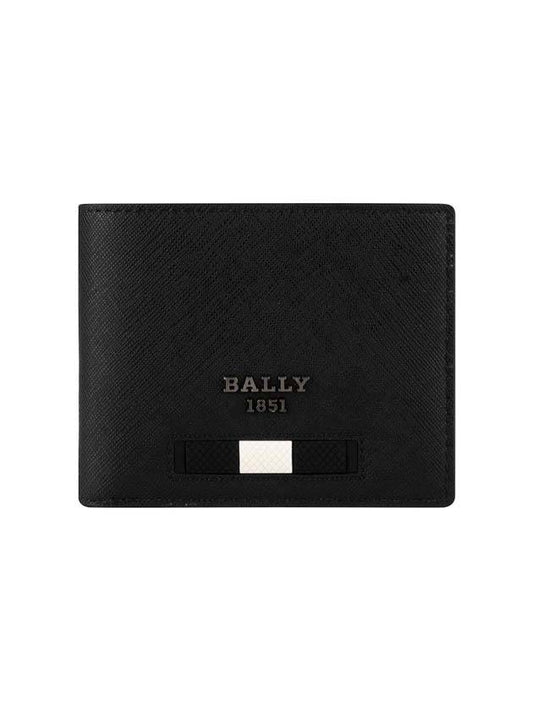 Men's Recycled Leather Half Wallet Black - BALLY - BALAAN.