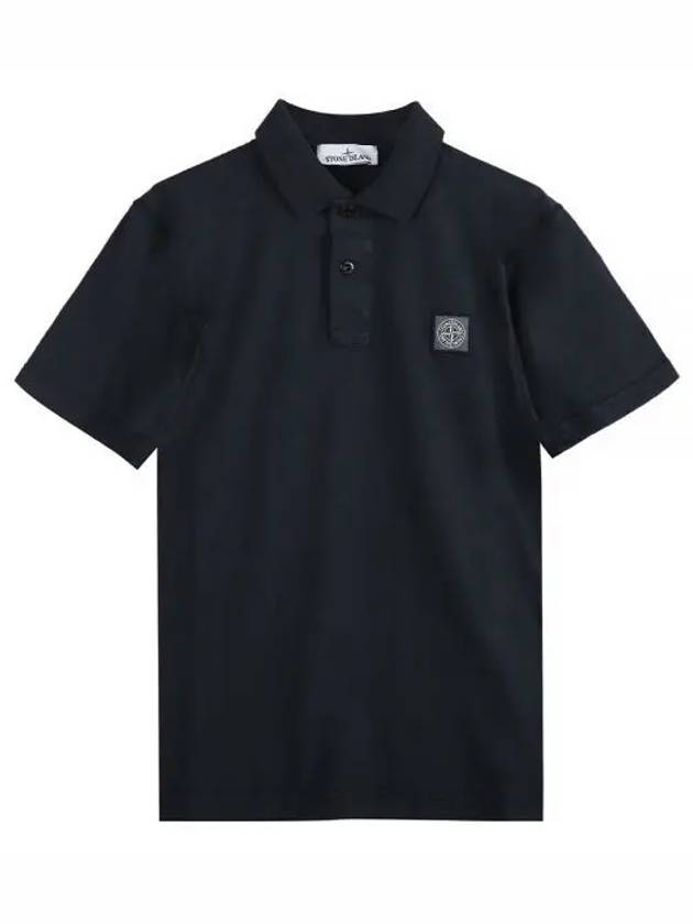 Logo Patch Short Sleeve Cotton Polo Shirt Navy - STONE ISLAND - BALAAN 2