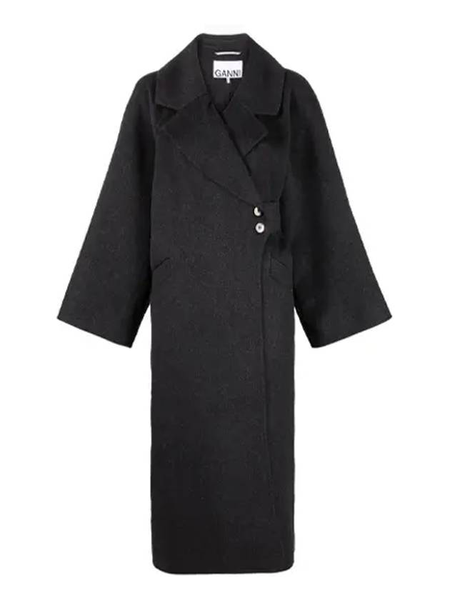 Wool Long Single Coat Black - GANNI - BALAAN 2