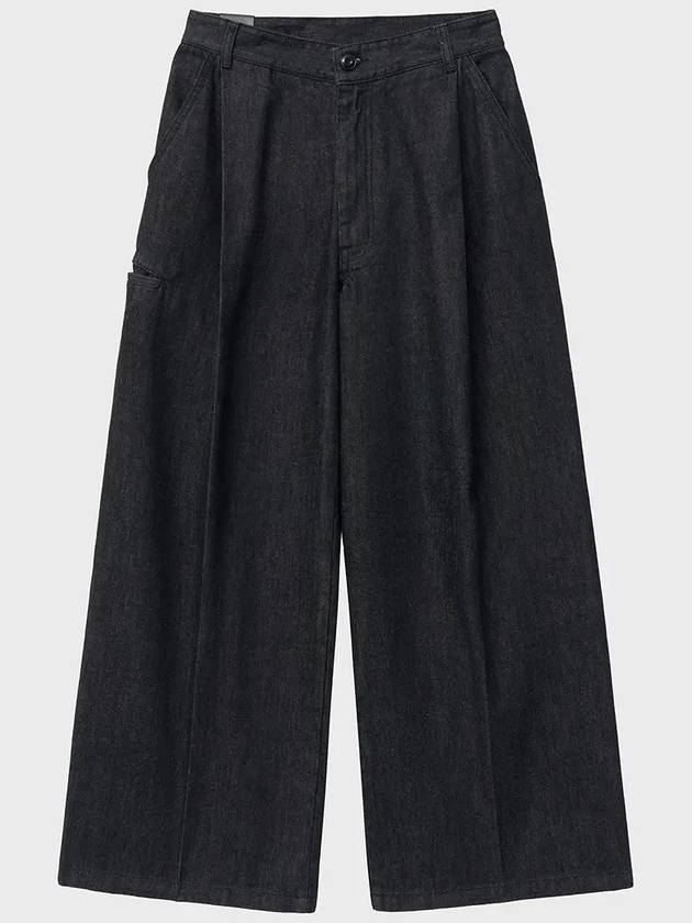 Denim One Tuck Wide Pants Black - NOIRER FOR WOMEN - BALAAN 4