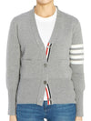 Milano Stitch 4 Bar Classic V Neck Fine Merino Wool Cardigan Grey - THOM BROWNE - BALAAN 2