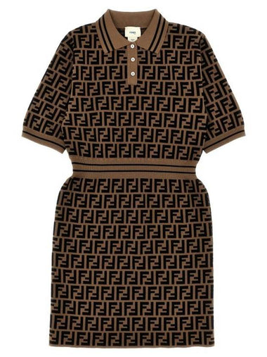 Kids Cotton FF Logo Dress Brown - FENDI - BALAAN 1