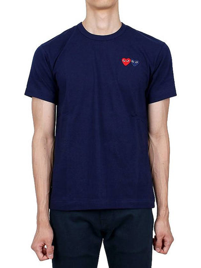 Double Heart Wappen Short Sleeve T-Shirt Navy - COMME DES GARCONS - BALAAN 2