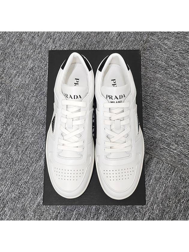 Downtown Triagle Logo Leather Low Top Sneakers White - PRADA - BALAAN 5