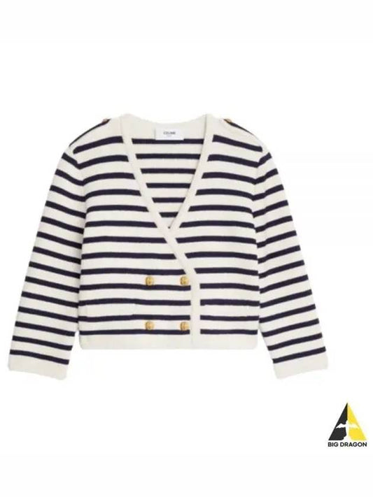 Crop Stripe Wool Cardigan Cream Black - CELINE - BALAAN 2