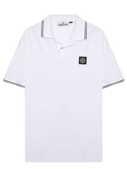 Stretch Cotton Pique Short Sleeve Polo Shirt White - STONE ISLAND - BALAAN 2