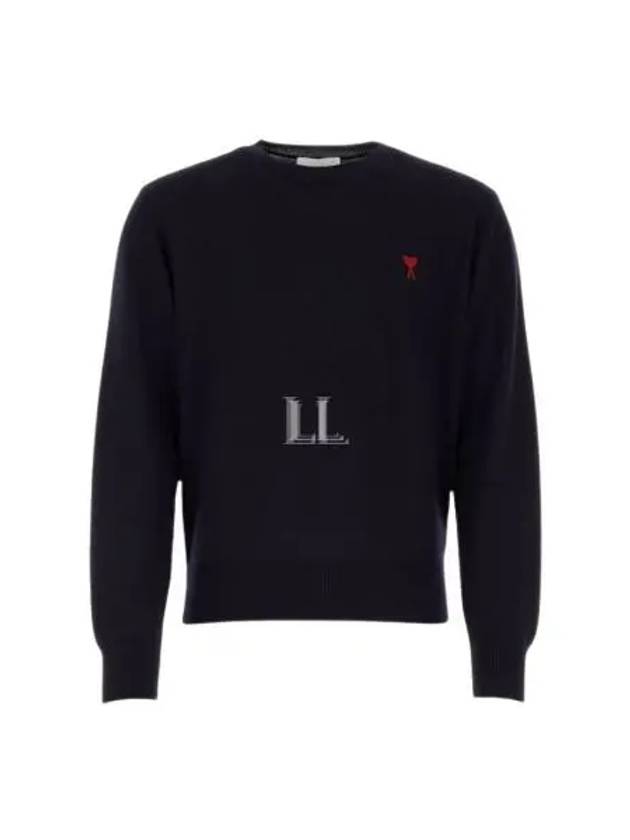 Heart Logo Crew Neck Merino Wool Knit Top Black - AMI - BALAAN 2