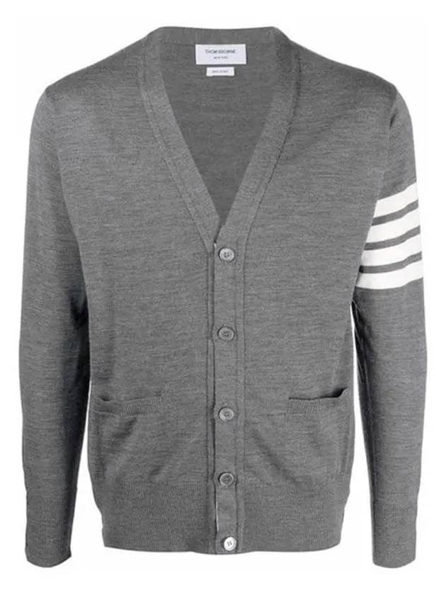 Men's Sustainable Classic Diagonal Wool Cardigan Medium Grey - THOM BROWNE - BALAAN 3