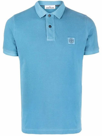 Men's Logo Patch Cotton Short Sleeve Polo Shirt Blue - STONE ISLAND - BALAAN 1