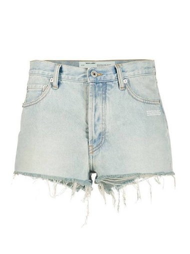 Bleached Fringe Denim Shorts Blue - OFF WHITE - BALAAN 1