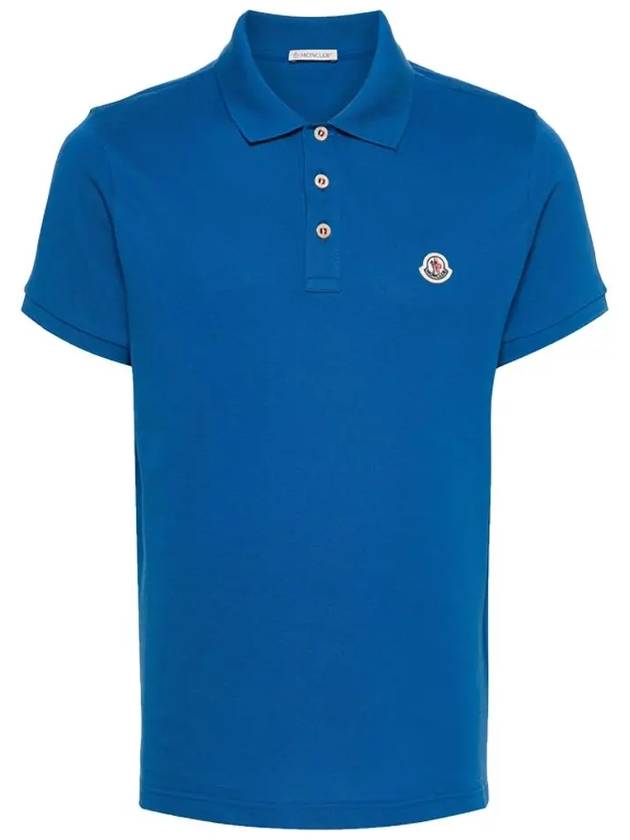 Logo Patch Polo Shirt Blue - MONCLER - BALAAN 3