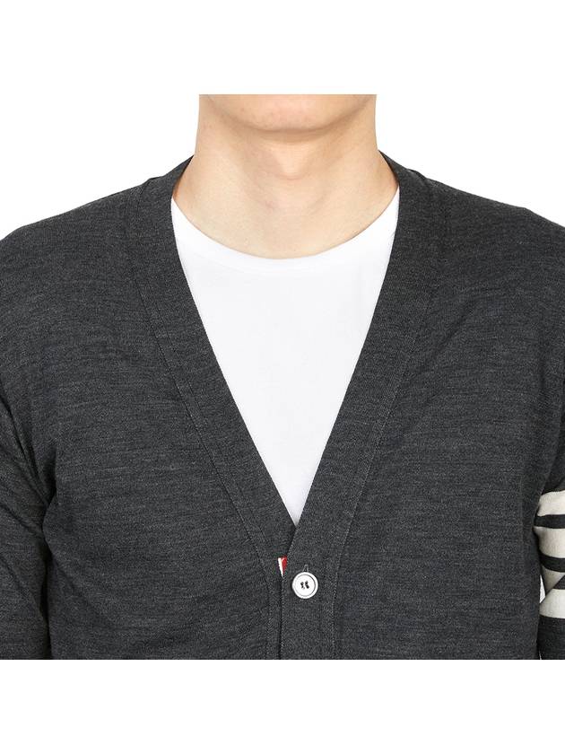 Men's Sustainable Classic Diagonal Wool Cardigan Dark Grey - THOM BROWNE - BALAAN 8