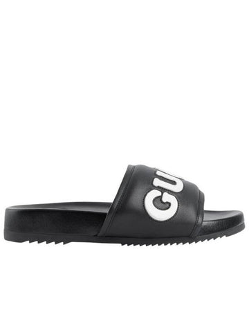 Jumbo Logo Leather Slippers Black - GUCCI - BALAAN 1