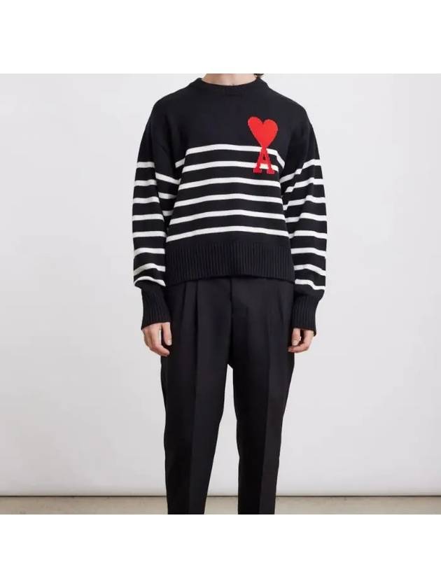 Striped Big Heart Logo Knit Top Black - AMI - BALAAN 5