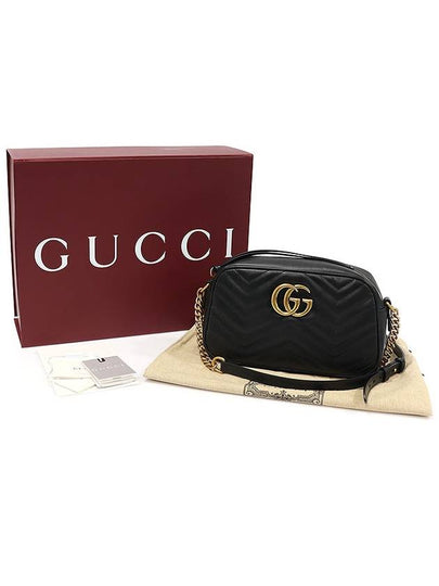 447632 Black Matelasse Chevron Gold Plated GG Marmont Small Chain Shoulder Bag - GUCCI - BALAAN 2