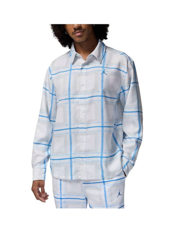 Jordan Essentials Plaid Flannel Long Sleeve Shirt White Legend Blue - NIKE - BALAAN 1