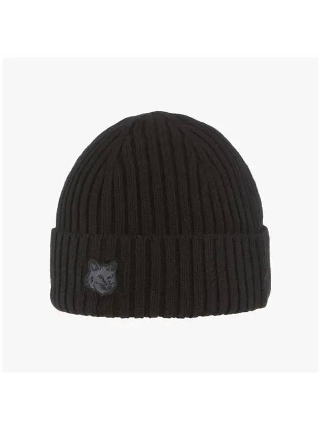 Bold Fox Head Patch Ribbed Beanie Black - MAISON KITSUNE - BALAAN 4