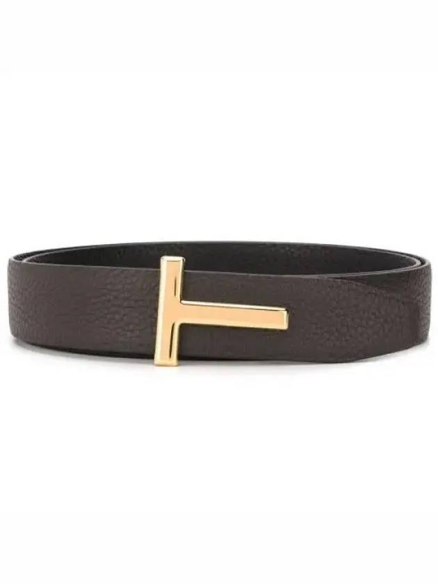 Reversible T Logo Leather Belt Dark Brown - TOM FORD - BALAAN 1