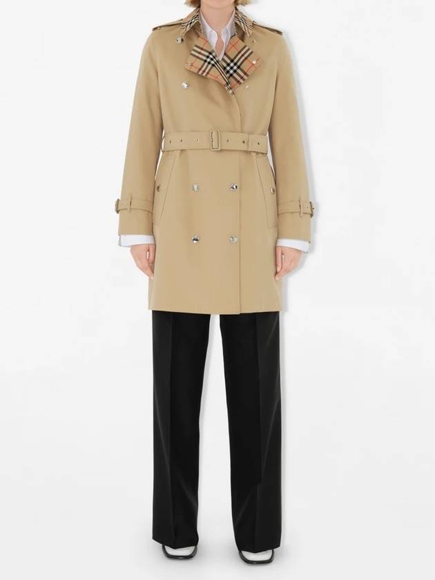 Check Trim Gabardine Trench Coat Honey - BURBERRY - BALAAN 3